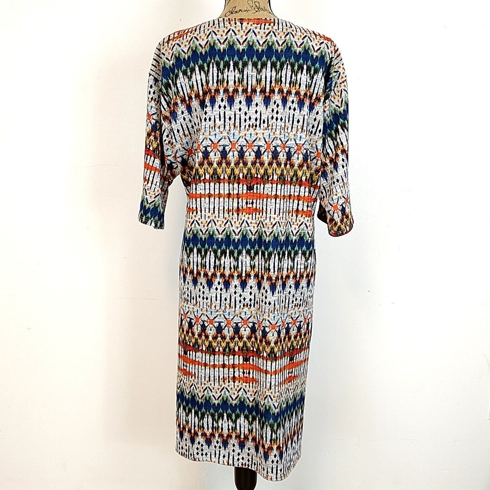 LuLaRoe Lindsay Kimono Women Medium Multicolor Geometric Ikat Open Cardigan - Picture 4 of 8
